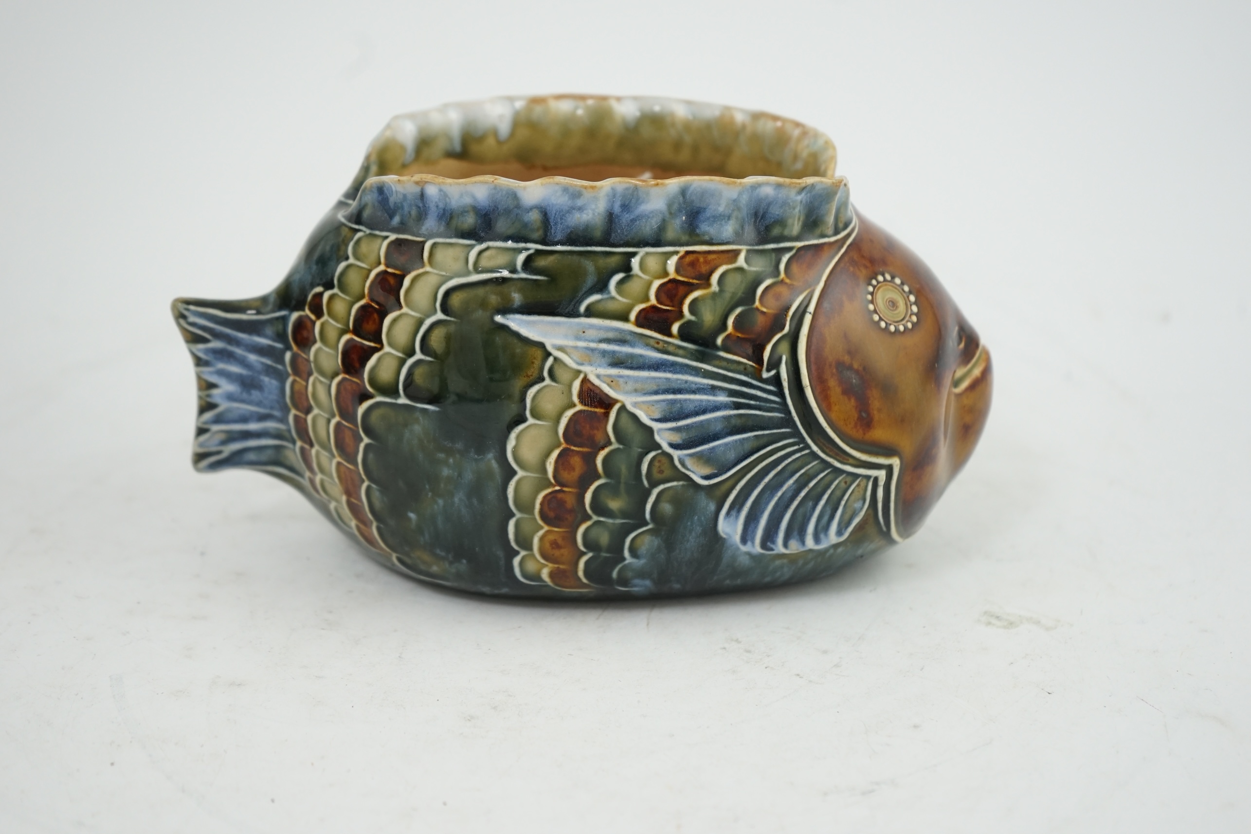 A Doulton Lambeth stoneware bowl, decorated by Mark V. Marshall, modelled as a fish